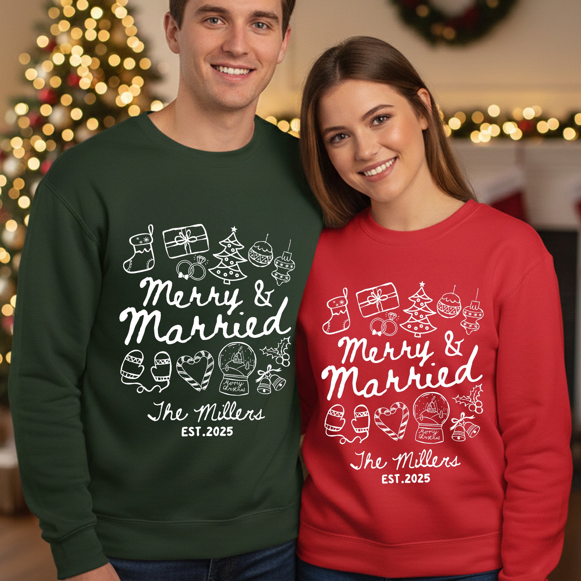 Merry-And-Married-Couple-Matching-Sweatshirts-Personalized-Matching-Sweatshirts_1.jpg Merry And Married Couple Matching Sweatshirts - Personalized Sweatshirts - Image 1